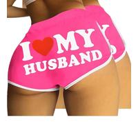 Mrat 2PC Shorts Women UK I Love My Husband Sexy High Waisted Letter Booty Shorts Summer Elastic Waist Bottoms Gym Yoga Running Comforty Panties Underpants Nightwear Beach Naughty Hotpants