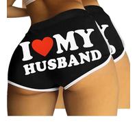 Mrat 2PC Shorts Women Uk I Love My Husband Sexy High Waisted Letter Printed Booty Shorts Summer Elastic Waist Bottoms Gym Yoga Running Comforty Panties Underpants Nightwear Beach Naughty Hotpants Sale