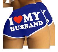 Mrat 2PC Shorts Women UK I Love My Husband Sexy High Waisted Letter Printed Booty Shorts Summer Elastic Waist Bottoms Gym Yoga Running Comforty Panties Underpants Nightwear Beach Naughty Hotpants