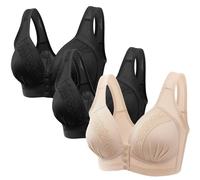 Mrat 3Pcs Bras for Women Wireless Seamless Bras Push Up Bralettes Deep V Neck Crop Tops Ladies Soft Comfy Everyday Bra Front Open Buckle Bra Full Coverage Underwears Support Sleep Breathable Brassiere