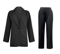 Mrat Blazer Suit Set Women UK 2 Pieces Outfits Elegant Business Work Wear Suit Solid Color Ruched Sleeve Blazer Jackets Open Front Lapel Tops Wide Leg Trousers Ladies Plus Size Wedding Guest S-5XL