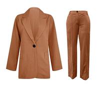 Mrat Blazer Suit Set Women UK 2 Pieces Outfits Elegant Business Work Wear Suit Solid Color Ruched Sleeve Blazer Jackets Open Front Lapel Tops Wide Leg Trousers Ladies Plus Size Wedding Guest S-5XL