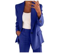 Mrat Blazer Suit Set Women UK 2 Pieces Outfits Elegant Business Work Wear Suit Solid Color Ruched Sleeve Blazer Jackets Open Front Lapel Tops Wide Leg Trousers Ladies Plus Size Wedding Guest S-5XL