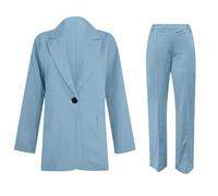 Mrat Blazer Suit Set Women UK 2 Pieces Outfits Elegant Business Work Wear Suit Solid Color Ruched Sleeve Blazer Jackets Open Front Lapel Tops Wide Leg Trousers Ladies Plus Size Wedding Guest S-5XL