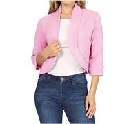 Mrat Blazers for Women Uk Cropped Y2k Blazer Jackets 3/4 Sleeve Short Blazer Ladies Casual Elegant Cardigan Work Office OL Casaul Open Front Suit Lightweight Soft Jacket Outerwear Plus Size S-5XL Sale