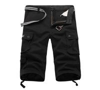 Mrat Cargo Shorts Men UK Casual 3/4 Length Pants Camo Casual Loose Fit Cropped Trousers Cotton Capri Long Short Pants with Multi Pockets Elasticated Waist Shorts Outdoor Work Running Walking Hiking