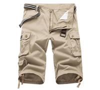 Mrat Cargo Shorts Men UK Casual 3/4 Length Pants Camo Casual Loose Fit Cropped Trousers Cotton Capri Long Short Pants with Multi Pockets Elasticated Waist Shorts Outdoor Running Walking Hiking 4XL