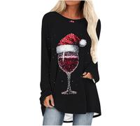 Mrat Christmas Tops for Women Long Sleeve Blouses Crewneck Blouse Print T-Shirts Shirts Loose Fit Tunic Tops Party Elegant Tunic to Wear with Leggings Christmas Ball Print Lightweight Baggy Jumper