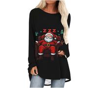 Mrat Christmas Tops for Women UK Xmas Tops Reindeer Snowflake Elk Print Shirts Novelty Graphic Sweatshirt Plus Size Tunics Ladies Long Sleeve Loose Longline Blouses Loose Fit Pullover