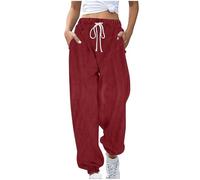 Mrat Corduroy Trousers Women Elasticated Waist Solid Color Loose Straight Leg Pants Casual Slim Fit Pants Dailywear Vintage Wide Leg Baggy Trouser with Pockets Drawstring Lightweight Relax Fit