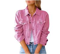 Mrat Denim Jacket for Women Ladies Vintage Short Jean Jackets Cropped Button Down Jacket Y2K Aesthetic Top Casual Slim Fit Streetwear Lightweight Stretchy Trucker Jackets Solid Color Pockets Coat