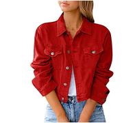 Mrat Denim Jacket for Women Ladies Vintage Short Jean Jackets Cropped Button Down Jacket Y2K Aesthetic Top Casual Slim Fit Streetwear Lightweight Stretchy Trucker Jackets Solid Color Pockets Coat