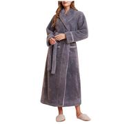 Mrat Dressing Gown for Men & Women Flannel Soft Robe Warm Fluffy Bathrobes Solid Color Shawl Collar Long Robe Fleece Lined Nightgown Bathrobe Pyjamas Luxury Housecoat Loungewear Homewear