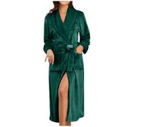 Mrat Dressing Gown for Women Uk Flannel Soft Robe Warm Fluffy Bathrobes with Pockets Belts Full Length Loungewear Luxury Housecoat Winter Shawl Collar Long Robe Bath Shower Spa Nightwear