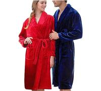 Mrat Dressing Gowns Unisex Flannel Fleece Lined Hooded Warm Robe Fluffy Soft Bathrobe Long Robe Lightweight Toweling Bathrobe All Seasons Spa Hotel for Men Women Loungewear Nightwear Plus Size Uk