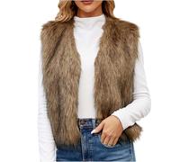 Mrat Faux Fur Gilet Women Casual Open Front Windproof Cardigan Sleeveless Short Plus Size Bolero Jacket Elegant Furry Waistcoats Lightweight Bodywarmer Vest Coats Winter Thermal Jacket