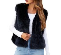 Mrat Faux Fur Gilet Women Casual Open Front Windproof Cardigan Sleeveless Short Plus Size Bolero Jacket Elegant Furry Waistcoats Lightweight Bodywarmer Vest Coats Winter Thermal Jacket