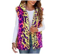 Mrat Faux Fur Gilets Lightweight Body Warmer Vest Leopard Print Super Soft Sleeeless Coat Ladies Elegant Outerwear Jacket Winter Warm Vest Open Front Lapel Thermal Waistcoat Fuzzy Coats Plus Size