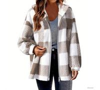 Mrat Fleece Coat for Women Uk Plaid Jackets Winter Warm Shacket Flannel Checked Cardigan Long Sleeve Zipper Jacket Stand Collar Vintage Overcoat Shirt Fuzzy Jumper Sweatshirt Hoodies XL