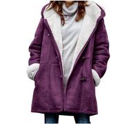 Mrat Fleece Coats for Women UK Winter Warm Teddy Fleece Jackets Soft Fluffy Coat Hooded Overcoat Cardigan Zip Casual Loose Comfy Ladies Jumper Top Outerwear Pea Coat Plain Solid Jacket Size 8-16