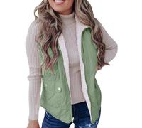 Mrat Fleece Gilets for Women Uk Sleeveless Sharpe Vest Lightweight Reversible Quilted Gilet Body Warmer Zip Padded Stand Collar Vest Ladies Cozy Outerwear Waistcoat Full Zip Stand Collar