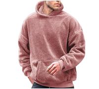 Mrat Fleece Hoodies for Men UK Winter Warm Sherpa Sweatshirts Fluffy Hooded Pullover Double Fleece Lightweight Soft Top Thermal Casual Loose Jumper Thick Plain Solid Hoodie Kangaroo Pockets Sale S-5XL