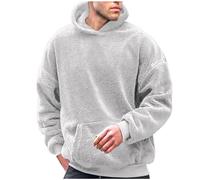 Mrat Fleece Hoodies for Men UK Winter Warm Sherpa Sweatshirts Fluffy Hooded Pullover Double Fleece Lightweight Soft Top Thermal Casual Loose Jumper Thick Plain Solid Hoodie Kangaroo Pockets Sale S-5XL