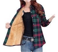 Mrat Fleece Lined Jackets for Women Uk Plaid Flannel Shirt Shacket with Pocket Long Sleeve Button Down Winter Warm Coat Ladies Fluffy Fuzzy Shirts Sherpa Oversized Sweatshirt Sweater Lumberjacket