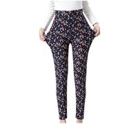 Mrat Fleece Lined Leggings Floral Print Soft Comfy Pyjamas Winter Warm Underwear Bottoms Ladies High Waist Slim Fit Pants Thick Stretchy Trousers Thermal Running Tights Plush Sherpa Sweatpant 6XL