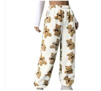 Mrat Fleece Pants Women Clearance Winter Warm Plush Fluffy Pants Sherpa Trousers Teddy Bear Print Pyjamas Pants Soft Comfy Sweatpants Loose Fit Bottoms Ladies Slim Fit Yoga Pants Nightwear Loungewear