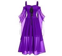 Mrat Halloween Dress for Women Victorian Vintage Dresses Gothic Dress Medieval Costume Evening Party Prom Cocktail Prom Plus Size Butterfly Sleeve Lace Up Ladies Renaissance Fancy