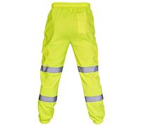 Mrat Hi Vis Trousers Reflective Tape Work Trouser Elasticated Waist Combat Safety Workwear Pants Lightweight High Visibility Joggers Work Utility & Safety Bottoms Going Out Outdoor