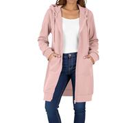 Mrat Hoodies for Women UK Long Hoodie Zip Up Plain Sweatshirt Open Front Cardigans Long Sleeve Hooded Coats Ladies Longline Plus Size Tops Pullover Solid Fleece Loose Fit Jackets with Pockets Jumper