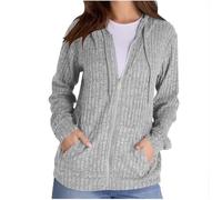 Mrat Hoodies for Women UK Oversized Zip Up Hoodie Drawstring Long Sleeve Pullover Tops Knit Ribbed Lightweight Jumpers Ladies Casual Loose Sweater Cozy Tunics Work Gym Running Workout Size S-2XL
