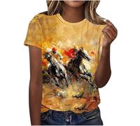 Mrat Horses Racing Shirts for Women Equestrian Shirts Short Sleeve Tunic Tops Crew Neck Tee Loose Comfy Lightweight Top Riding Club Inspired Weekend Outings & Country Events Competition Workout S-5XL