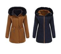 Mrat Jacket Coat for Women Uk Reversible Winter Warm Coats Parka Jacket Windproof Hooded Jackets Quilted Casual Outwear Overcoat with Removable Fuzzy Hood Ladies Slim Fit Puffer