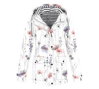 Mrat Jacket Coat for Women Waterproof Lightweight Raincoats Floral Print Packable Ladis Elegant Jacket Windbreaker Breathable Functional Striped Hood Softshell Trench Coats 8 10 12 14 16 18 20 22