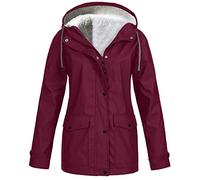 Mrat Jacket Coats for Women Fleece Lined Jacket Waterproof Windbreaker Hooded Raincoat Ladies Parka Coats Winter Warm Overcoat Outdoor Windproof Outfits Camping Hiking Plus Size S-5XL