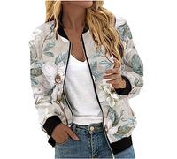 Mrat Jacket Women Elegant Bomber Jackets Casual Solid Coat Outerwear Flight Jacket Windbreaker Pockets Tops Long Sleeve Zip Up Floral Print Coat Lightweight Hiking Running Deals Sale 8 10 12 14 16