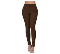 Mrat Jeans for Women UK Sale Clearance Denim High Waist Baggy Pants Casual Boyfriends Trousers Ladies Tummy Control Stretch Trousers with Button Slim Fit Solid Jeans Fitness Yoga Jeggings Uk Size 8-16