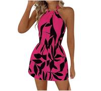 Mrat Jumpsuit for Women UK Sexy Floral Print Elegant Playsuit Sleeveless Halter Neck Romper Ladies Slim Fit Playsuits One Piece Overalls Elastic Waist Pant Party Wedding Going Out