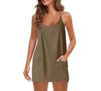 Mrat Jumpsuit for Women Uk Short Summer Casual Sleeveless Rompers with Pockets Ladies Adjustable Spaghetti Strap Overalls Jersey Wide Leg One Piece Loose Dungarees Work Holiday Travel Beach S-5XL