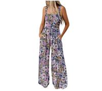 Mrat Jumpsuit For Women Uk Summer Dungarees Loose Plus Size Wide Leg Rompers with Pockets Cold Shoulder Suspender Overalls Solid Color High Waist Leisure Playsuit Loungewear Going Out Outfits Casual
