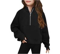 Mrat Kids Girls Boys Half Zip Sweatshirt with Thumb Hole Long Sleeve Lightweight Pullover Tops Toddler Fleece Hoodies Children Y2K Oversized Sweatshirts Pockets School Athletic Outwear Age 5-14 Years