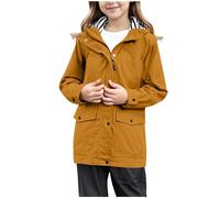 Mrat Kids Waterproof Jacket Boys Girls Coat Softshell Jacket Outdoor Windbreaker Parka Hooded Coat Lightweight Breathable Raincoat Button Zip Up Jackets Running Hiking Walking Pockets Age 5-16 Years