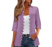 Mrat Lace Cardigans for Women UK Elegant 3/4 Sleeve Cardigans Lightweight Ladies Open Front Summer Cardigan Business Work Office Casual Bolero Shrug Womens Blouses Dress Evening Party s 8 10 12 14 16