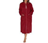 Mrat Ladies Fleece Dressing Gown Nightwear Fluffy Housecoat Super Soft Bathrobe Zip Up Long Sleeve Warm Robe Womens Cosy Calf Length Robe Towelling Dressing Gown Comfy Loungewear Nightwear