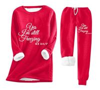 Mrat Ladies Lounge Wear Sets Womens Fleece Lined Loungewear Thermal Sweatsuits Thick 2 Piece Outfits Women Sherpa Winter Warm Yes I'M Always Freezing Fuzzy Sportswear Fleece Pyjamas Activewear