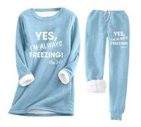 Mrat Ladies Lounge Wear Sets Womens Fleece Lined Loungewear Thermal Sweatsuits Thick 2 Piece Outfits Women Sherpa Winter Warm Yes I'M Always Freezing Fuzzy Sportswear Fleece Pyjamas Activewear