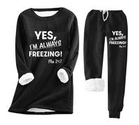 Mrat Ladies Lounge Wear Sets Womens Fleece Lined Loungewear Thermal Sweatsuits Thick 2 Piece Outfits Women Sherpa Winter Warm Yes I'M Always Freezing Fuzzy Sportswear Fleece Pyjamas Activewear